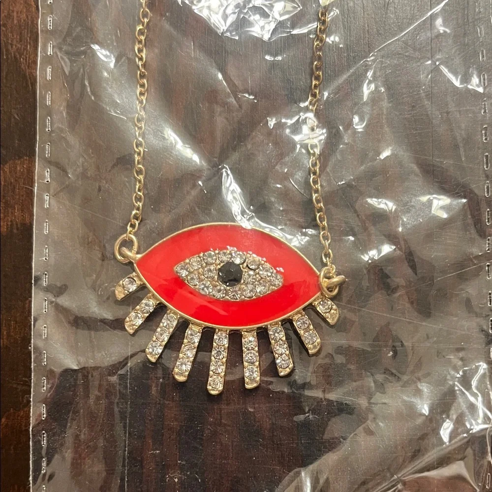 Gold and Red Eye Pendant Necklace